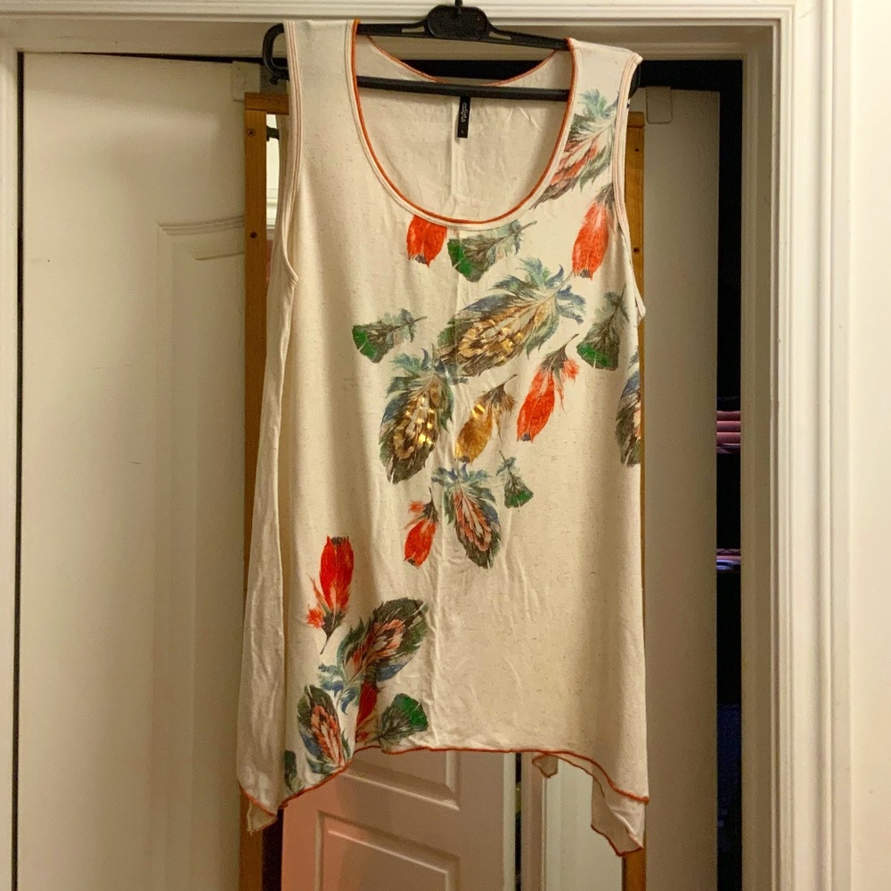 edista Shiny Gold and Colourful Feathers Stretchy Lightweight Tank Top (L)